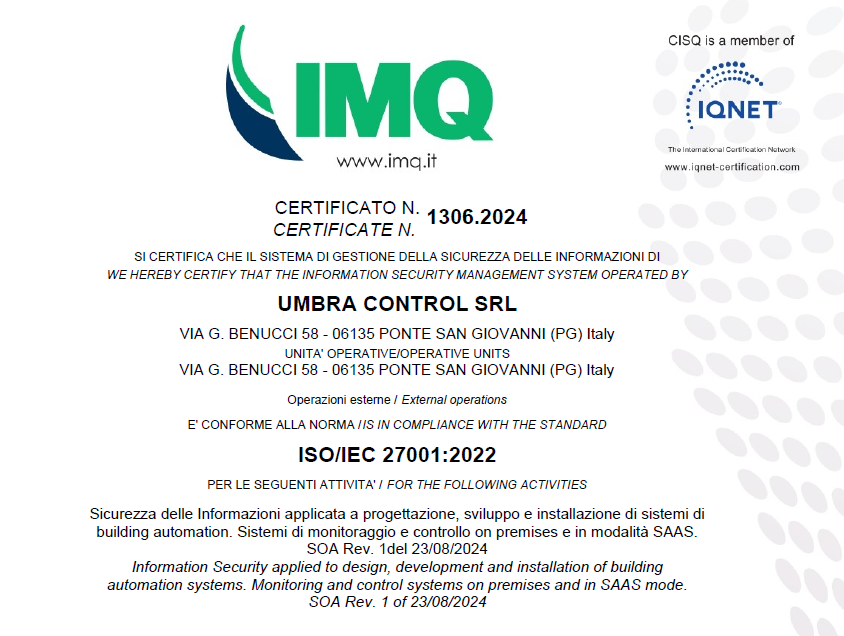 Umbra Control riceve la certificazione ISO 27001